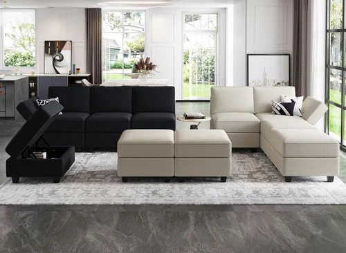 Miniatura 6 de Belffin Módulo de Reposabrazos y Respaldo Modular para Sofá Seccional Modular, Reposabrazos Lateral de Terciopelo, Color Negro