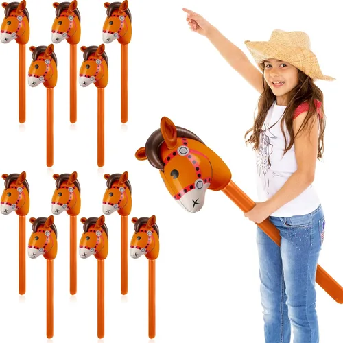 Miniatura 16 de Chivao 12 piezas inflables de palo de caballo linda cabeza de caballo, globo inflable colorido vaquero vaquera decoración de fiesta para fiesta Negro