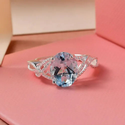 Miniatura 3 de Compra hermosos anillos de compromiso LC para mujer, piedra de topacio azul, plata de ley 925, piedra natal de amor, Metal, Topacio