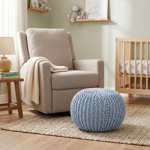 Miniatura 6 de BIRDROCK HOME Puf Otomano Redondo Taburete de Pie de Algodón Trenzado con Relleno de Frijoles Reposapiés Bohemio para Sala de Estar y Dormitorio