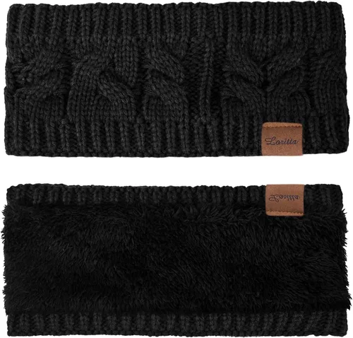 Miniatura 3 de Loritta Diademas para mujer con forro polar de punto trenzado cálido y mullido para invierno