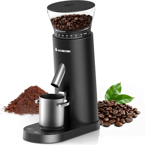 AAOBOSI Molinillo de café con 60 ajustes de molienda, recargable con antiestático, temporizador digital de 5 a 98 segundos y pantalla táctil,