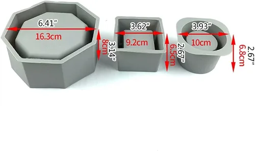 Miniatura 7 de appuivbt Molde de resina para macetas, moldes de silicona para suculentas, moldes de cemento, molde de arcilla de hormigón, cuadrado/redondo/octágono