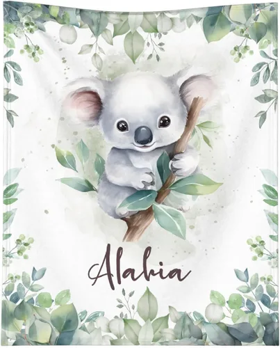 Miniatura 9 de Manta personalizada de animales bebés para niños y niñas, mantas personalizadas con nombre, manta ligera de franela suave para ropa de cama, sofá