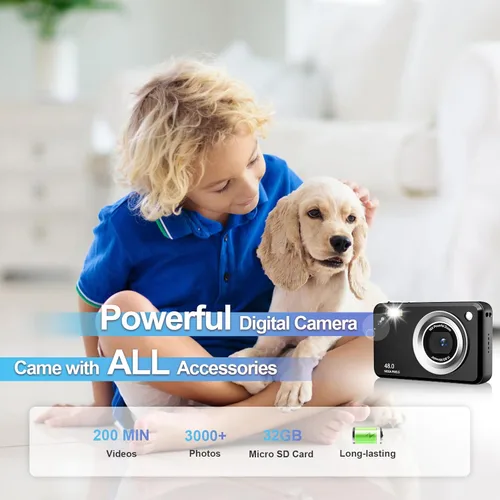 Miniatura 5 de Cámara digital, FHD 1080P Point and Shoot Cámara para niños, con tarjeta de 32 GB, zoom 16X antivibración, 48 MP compacto portátil pequeño