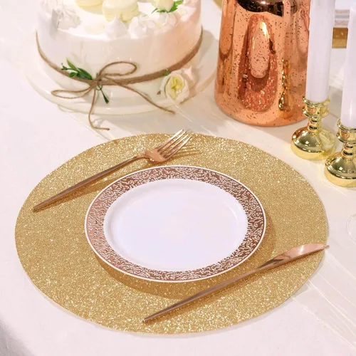Miniatura 2 de Efavormart - Juego de 6 manteles individuales antideslizantes de piel sintética con purpurina, color champán para bodas, banquetes, fiestas, cocina