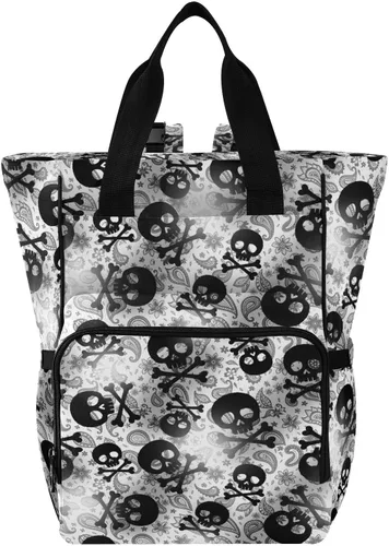 Miniatura 13 de MNSRUU Bolsa de pañales de calavera gris, mochila multifunción para pañales de viaje, bolsa de pañales de gran capacidad, mochilas para cambiar