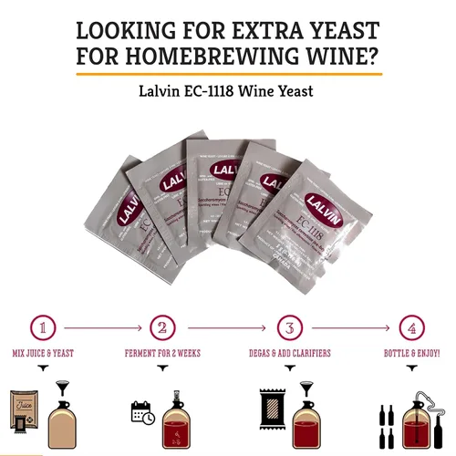Miniatura 4 de Craft A Brew - Levadura de vino Lalvin EC-1118 - Levadura de vino seca neutra - Para tintos, blancos y vinos espumosos, sidras duras y seltzers