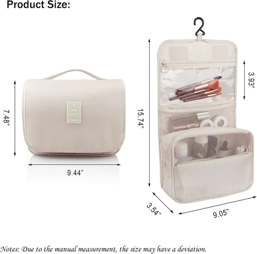 Miniatura 2 de Neceser colgante, organizador de viaje de gran capacidad para artículos de tocador, tela Oxford impermeable, bolsa de cosméticos de viaje con gancho