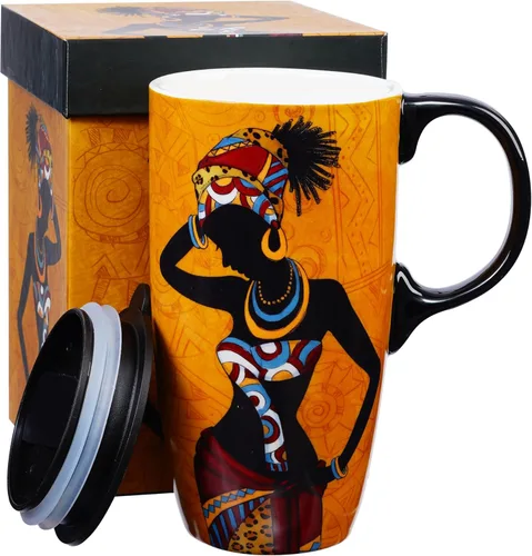 Miniatura 11 de Topadorn Taza de Café de Cerámica Taza de Viaje Regalo con Tapa 17oz., Taza de Té Alta de Porcelana con Asa para Casa y Oficina, Taza