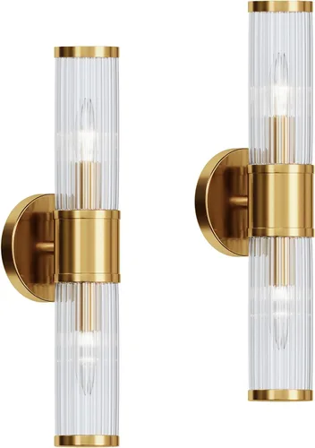 Miniatura 9 de Lámparas de baño – Aplique de pared dorado para iluminación de pared moderna con pantalla de vidrio para espejo de baño, dormitorio, sala de estar