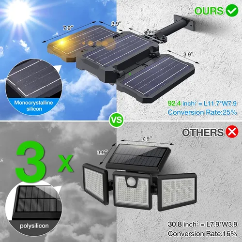 Miniatura 3 de Luces de inundación solar para exteriores, 7000 LM, luces solares súper brillantes de brazo de aluminio, 3 cabezales, LED de atardecer a amanecer