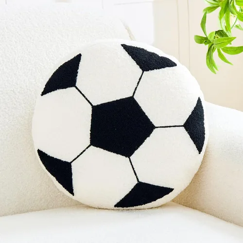 Uvvyui Almohada de fútbol de fútbol con forma redonda, decorativa para decoración de habitación, cojín de felpa para sofá y dormitorio (negro, 12