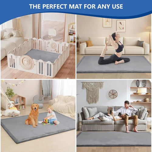 Miniatura 9 de Huloo Sleep - Tapete de juego para bebé, tapete de espuma viscoelástica de 1.3 pulgadas de grosor, terciopelo coral suave, antideslizante, Gris