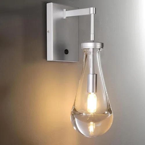 Miniatura 7 de HuisMier Aplique de Pared de Níquel Cepillado, Apliques de Pared Gota de Lluvia con Botón Interruptor de Encendido/Apagado, Moderna Lámpara de Pared
