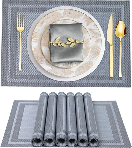 Miniatura 19 de BETEAM Juego de 4 manteles individuales de vinilo tejido para mesa de comedor, lavables, lavables, manteles individuales de cocina, duraderos