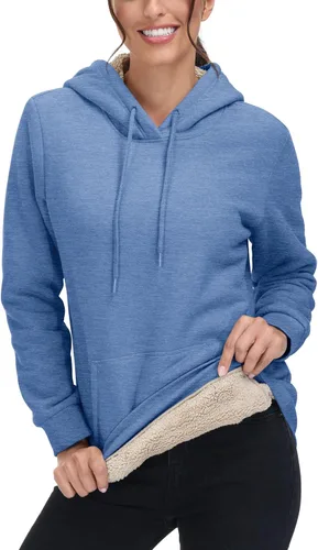 Miniatura 70 de MAGCOMSEN Sudaderas con capucha para mujer, con forro de sherpa, de vellón, para invierno, cálido, pesado, de algodón, con bolsillo