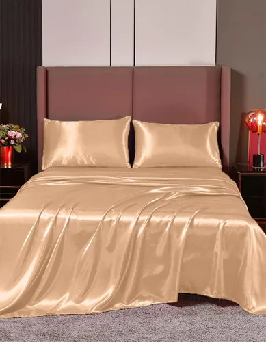Miniatura 37 de Juego de sábanas de satén de seda de 4 piezas Sábana bajera Sábana encimera Funda de almohada Calidad de hotel sedoso suave y lujoso