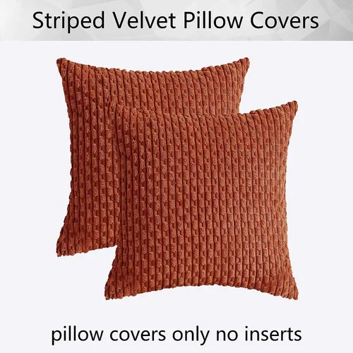 Miniatura 147 de K Kevin Textile - Juego de 2 fundas de almohada decorativas de corduroy suave azul con rayas estilo bohemio, fundas de almohada para sofá, cama