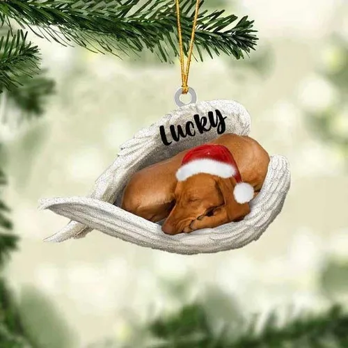 Miniatura 5 de Adorno acrílico plano de perro de Navidad de pastor alemán blanco, ángel dormido, regalo conmemorativo para perro, adorno personalizado con nombre