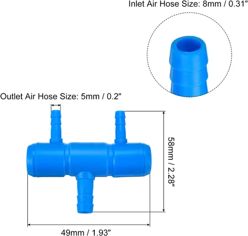 Miniatura 2 de uxcell 5 unids 0.315 in a 0.217 in 2 vías línea de aire tubo divisor conector pecera tanque oxígeno tubo aire adaptador para acuario, azul
