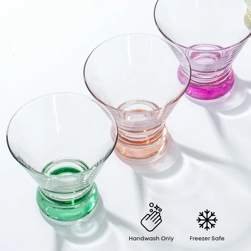 Miniatura 7 de JoyJolt Hue - Juego de 6 vasos de Martini de 7.5 onzas, base de vidrio de colores, vasos sin tallo para margarita, bar, cóctel de camarones, jugo