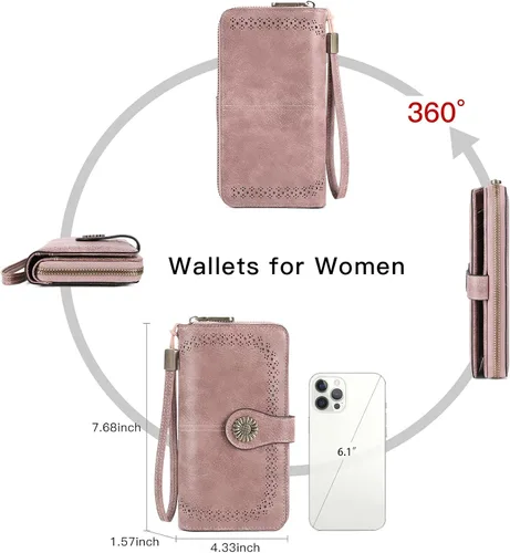 Miniatura 5 de SENDEFN Cartera de cuero para mujer, con bloqueo RFID, tarjetero para tarjetas de crédito, cartera de mano para mujer