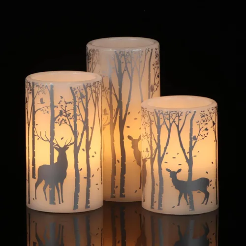 Miniatura 12 de Velas de muñeco de nieve de vidrio sin llama con pilas, control remoto y temporizador, cera real, LED, parpadeantes, pilar de velas blancas, luz