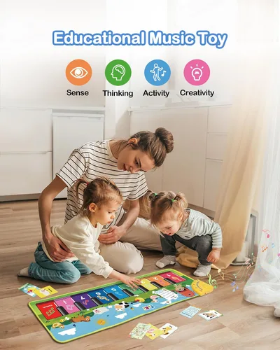 Miniatura 5 de FOKI Tapete de piano de suelo para niños pequeños, juguete educativo sensorial con teclado musical, tapete de juguete con sonidos de animales, manta