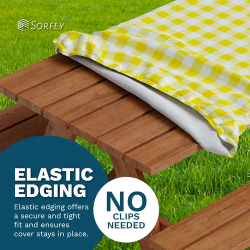 Miniatura 6 de Sorfey Mantel de picnic ajustado con elástico, vinilo con reverso de franela, se adapta a mesa de 48 x 24 pulgadas, rectangular, a prueba de agua