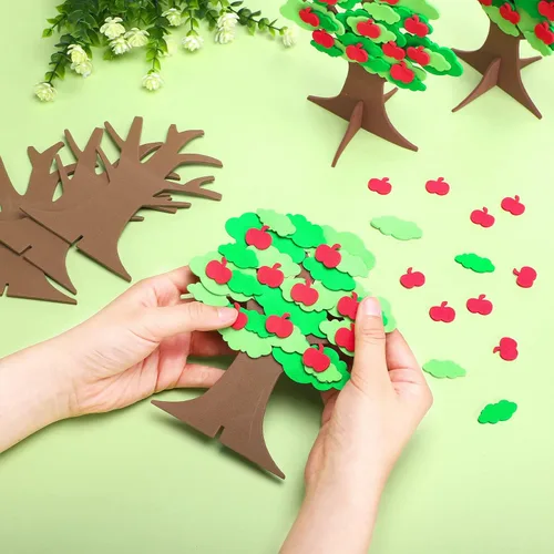 Miniatura 5 de Nuanchu 720 calcomanías autoadhesivas de manzanas de primavera con purpurina para árbol de manzanas y hojas de espuma 3D, para fiestas de Año Nuevo