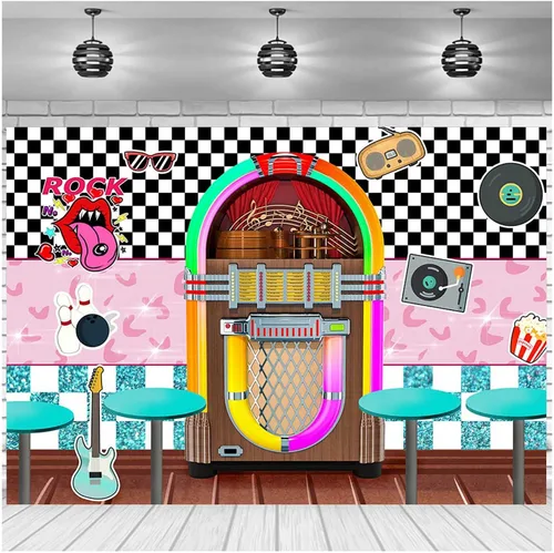 Miniatura 5 de XLL Rock Roll Party Back to 50's Sock Hop Fotografía Fondo de regreso a los años 50 Tienda de soda Fondos de fotos de los años 50 Retro Diner Time