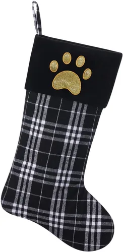 Miniatura 42 de Calcetines de Navidad personalizados con monograma inicial, adornos colgantes, medias clásicas de cuadros negros de 19 pulgadas, decoraciones