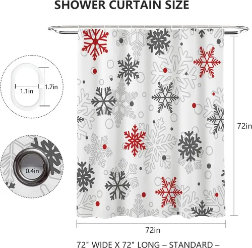 Miniatura 3 de MEHOFOND Cortinas de ducha de invierno de Navidad para baño, cortina de ducha de copo de nieve rojo y gris, decoración de baño, cortina de ducha