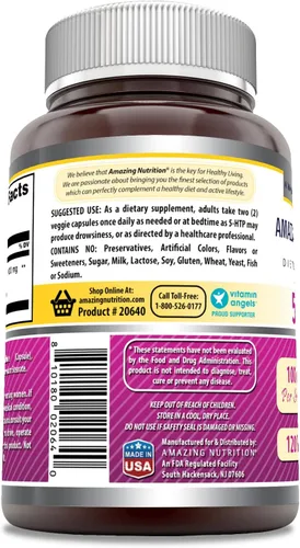 Miniatura 3 de Amazing Formulas Suplemento 5-HTP (hidroxitriptófano), 100 mg por porción, cápsulas vegetarianas, sin OMG, sin gluten, fabricado en Estados Unidos
