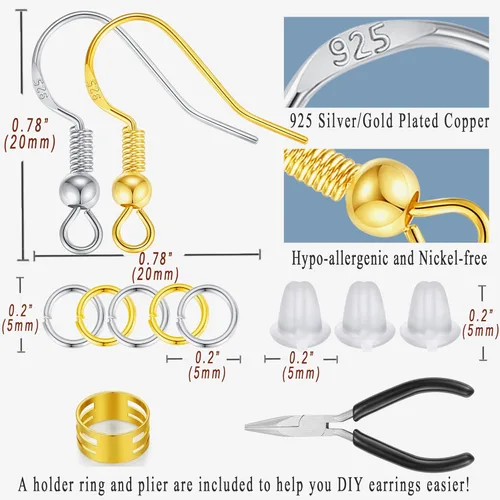 Miniatura 4 de MAIBAOTA Ganchos para aretes para hacer joyas, 602 piezas de suministros para hacer aretes, kit de fabricación de aretes chapados en plata y oro 01