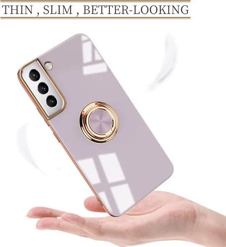 Miniatura 2 de Compatible para Samsung Galaxy S22 Funda con Soporte de Anillo Kickstand [con Magnético] TPU Suave Resistente a Golpes Electrochapado Funda Púrpura