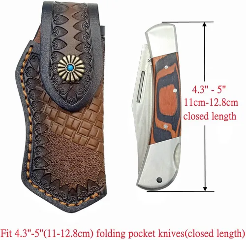 Miniatura 2 de Funda plegable de cuero de 5 pulgadas para cuchillos Buck 110, funda para cuchillos, fundas para cuchillos (marrón oscuro)
