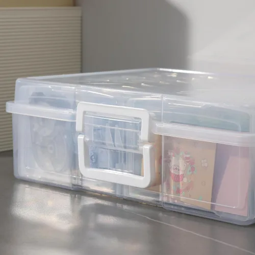 Miniatura 3 de novelinks Organizadores de fotos transparentes de 4 x 6 pulgadas y caja de almacenamiento de fotos con asa, 16 fundas interiores para fotos