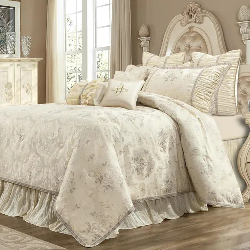 Loom and Mill Juego de edredón jacquard con diseño floral, elegante edredón estilo princesa, juego de cama Queen para dormitorio, juego de ropa de