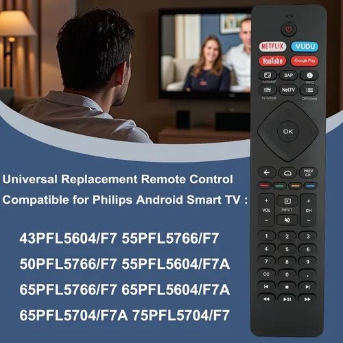 Miniatura 3 de Mando a distancia de repuesto compatible con Philips Android Smart TV 43PFL5604/F7 55PFL5766/F7 50PFL5766/F7 55PFL5604/F7A 65PFL5766/F7