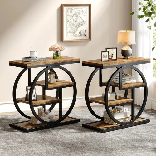Miniatura 9 de Tribesigns Mesa auxiliar para sala de estar, mesa lateral estrecha de 4 niveles con estantes de almacenamiento, mesa de noche industrial