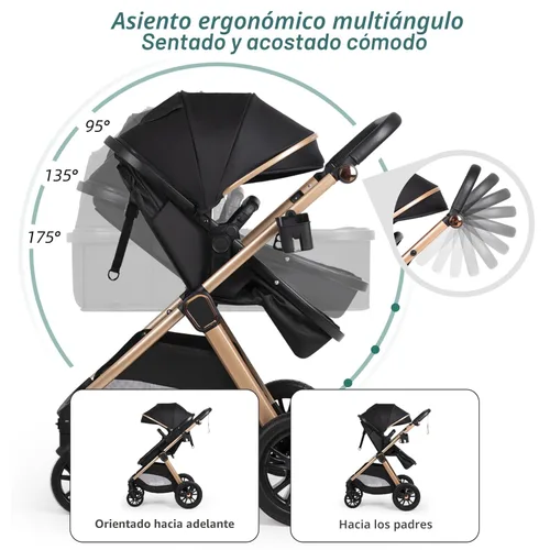 Miniatura 5 de Cochecito de bebé convertible 6 en 1 con moisés con silla de paseo - Silla de recién nacido plegable con saco, cubierta para lluvia, soporte