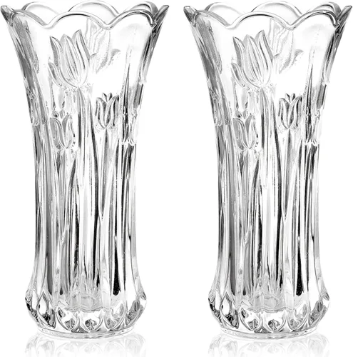 Dicunoy Juego de 2 jarrones de flores de cristal, jarrones grandes de 9.5 pulgadas para centros de mesa, modernos jarrones acampanados de cristal