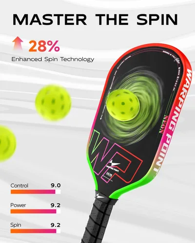 Miniatura 4 de Warping Point Pala de pickleball Neon Gen 3, aprobada por UPA-A, fibra de carbono T700 cruda de triple capa, núcleo EdgeFusion de 16 mm, marco