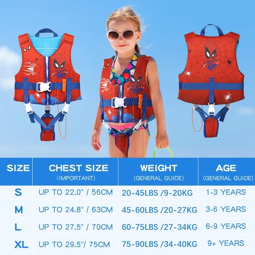 Miniatura 3 de Chaleco de natación para niños pequeños de 1 a 9 años, chaqueta de ayuda para la seguridad del agua con cinturón ajustable en la entrepierna
