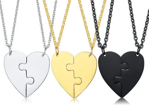 Miniatura 6 de Juego de 2 piezas de collar de acero inoxidable dorado en forma de corazón, collar negro para pareja, collar para él y ella, collares a juego
