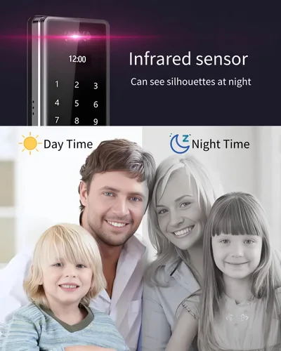 Miniatura 5 de cerradura de puerta de reconocimiento facial 3D con cuerpo de cerradura, cerradura inteligente con video con cámara y timbre, cerradura de entrada