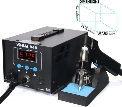 Miniatura 5 de YIHUA 948 - Estación de desoldadura estándar, 80W, con apagado automático, temperatura precisa variable (716°F ~ 896°F), pantalla ºC/°F, función