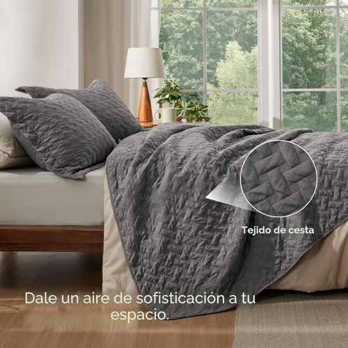 Miniatura 3 de Bedsure Colchas de tamaño Queen – Colchas grises tamaño Queen con patrón de tejido de canasta, juego de ropa de cama suave, juego de edredón ligero